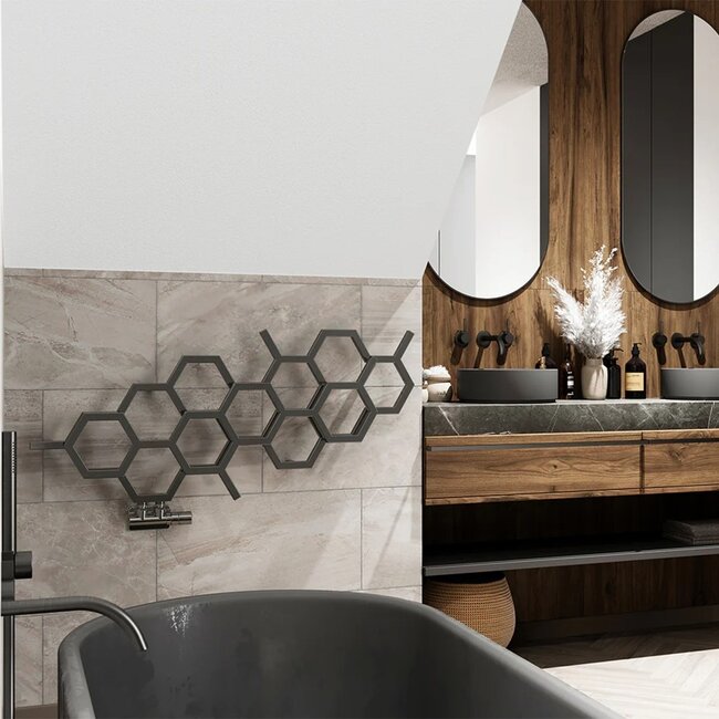 Terma  Hex Designradiator Horizontaal 502 x 1126 mm – Gunmetal Antraciet – Enkel Paneel – Moderne Wandradiator