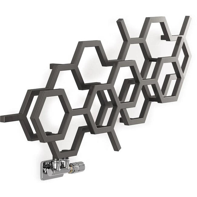 Hex Designradiator Horizontaal 502 x 1126 mm – Gunmetal Antraciet – Enkel Paneel – Moderne Wandradiator