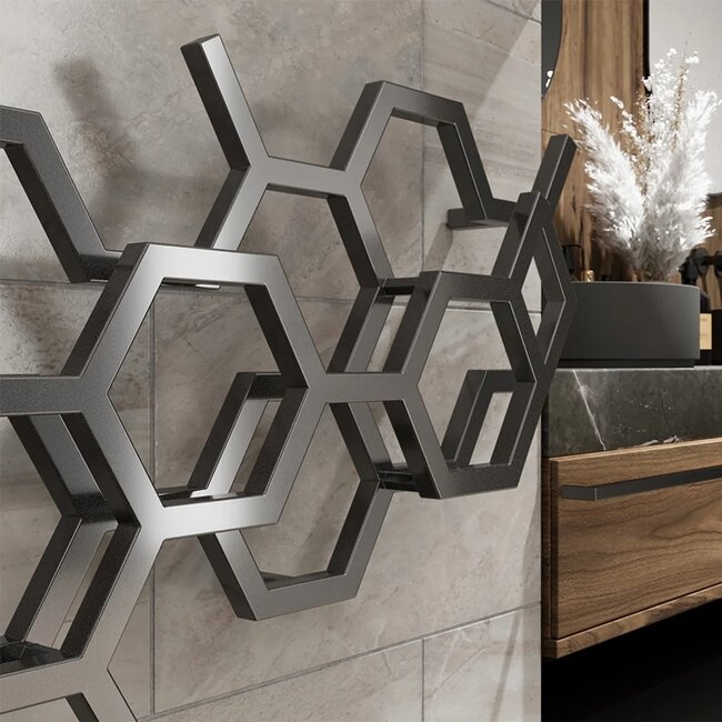 Terma  Hex Designradiator Horizontaal 502 x 1126 mm – Gunmetal Antraciet – Enkel Paneel – Moderne Wandradiator