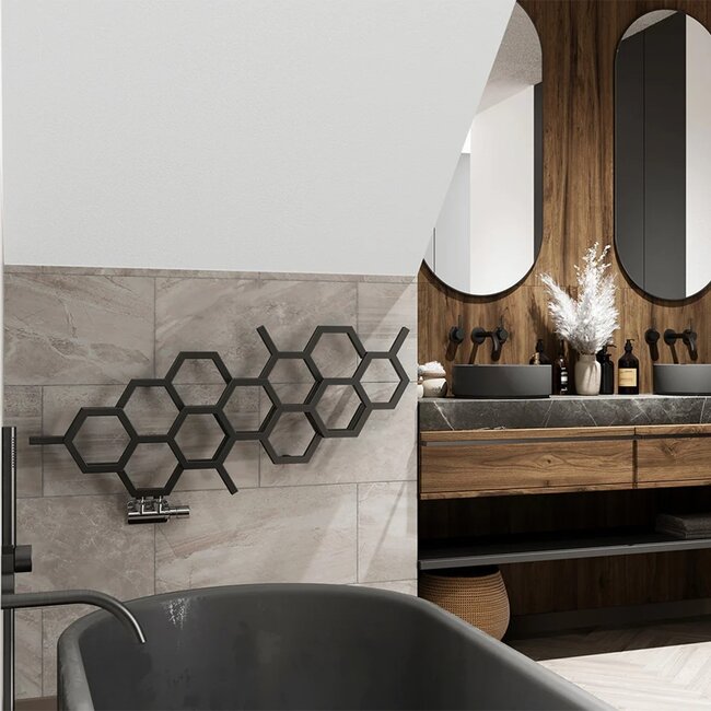 Terma  Hex Designradiator Horizontaal 502 x 1126 mm – Zwart – Enkel Paneel – Moderne Wandradiator