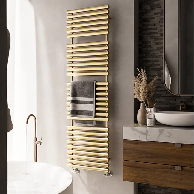 Terma  Rolo Handdoekradiator Rolo 520 x 1800 mm Messing Goud met Radiatorkraan