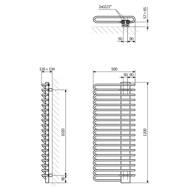 Terma  Designradiator Michelle – 120x50 cm, Luxe Nikkel & Koper, Inclusief Kraan