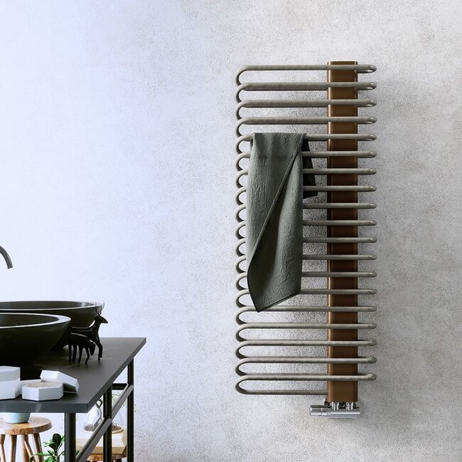 Designradiator Michelle – 1200x500 cm, Luxe Nikkel & Koper, Inclusief Kraan