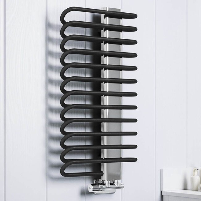 Terma  Michelle Badkamerradiator 780 x 400 mm – Metallic Zwart met Chroom Paneel | Designradiator voor Moderne Badkamers