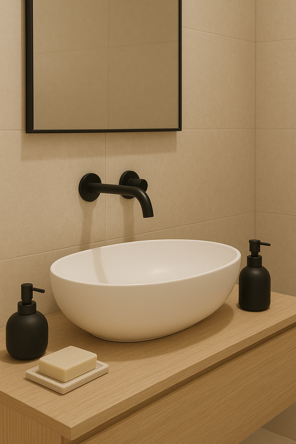 Mat zwart kraan in moderne badkamer