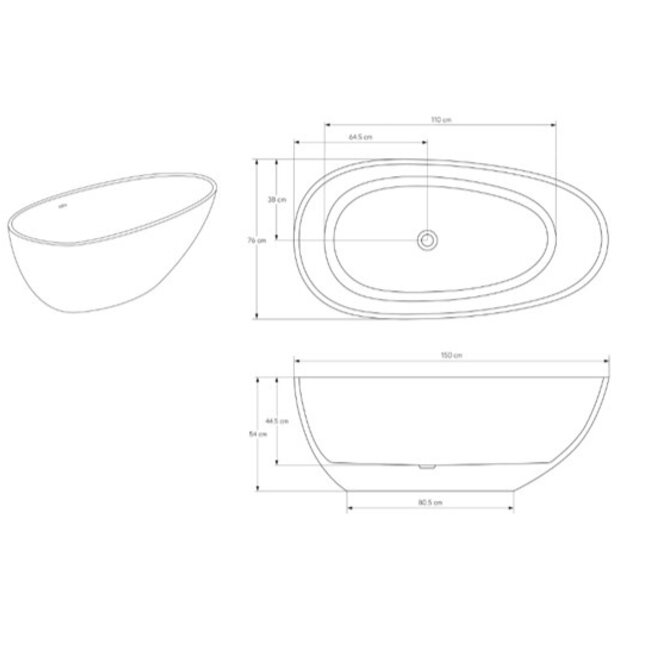 Como LECCO Solid surface vrijstaand ligbad 150 cm