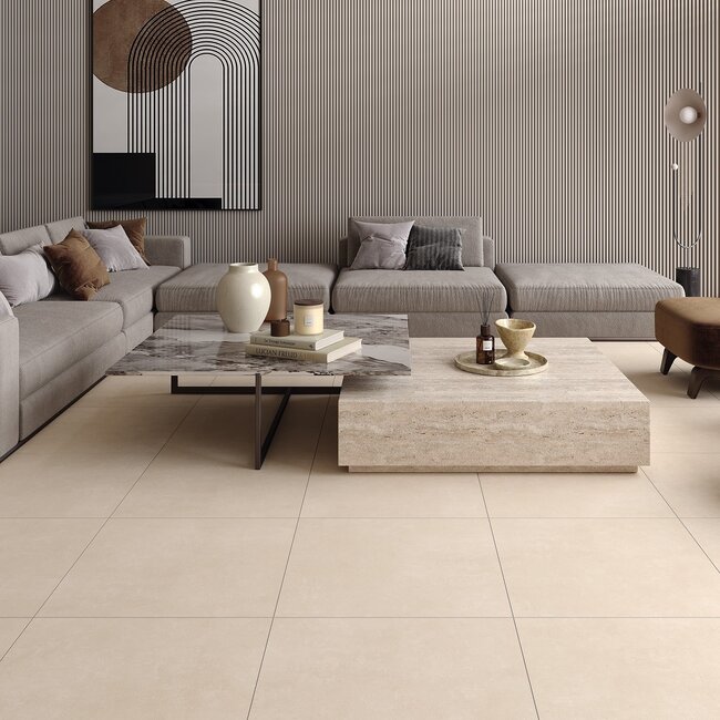 Sanitear Betonlook badkamer tegel wand en vloer 60x60 cm gerectificeerd – Ivory - Beige