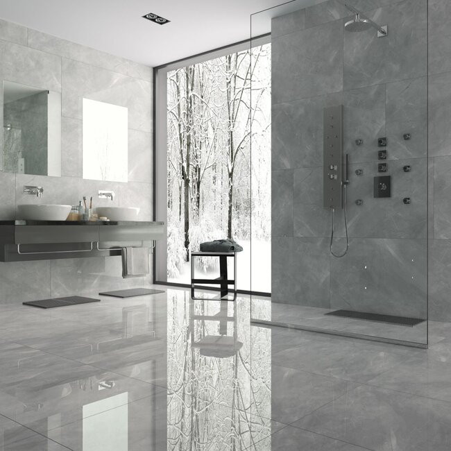 Sanitear Natuursteenlook Tegel 60x120 cm – Grijze Grootformaat Keramische Vloer- en Wandtegel