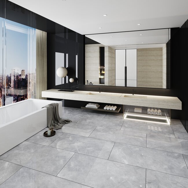 Sanitear Natuursteenlook Tegel 60x120 cm – Grijze Grootformaat Keramische Vloer- en Wandtegel