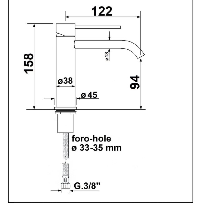Rubinetterie Reitano  RXSteel Laag RVS Wastafelkraan 94 mm – Cold Start