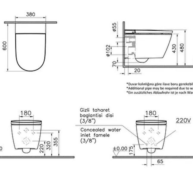 Vitra V-Care 3 Core Douche WC  | GEN3 Slim Toilet