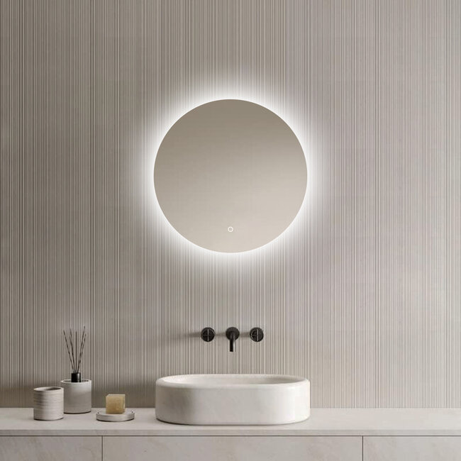 Loxa Lena Ronde Badkamerspiegel 50 cm met LED Verlichting, Spiegelverwarming, Touchbediening en Dimbare Verlichting