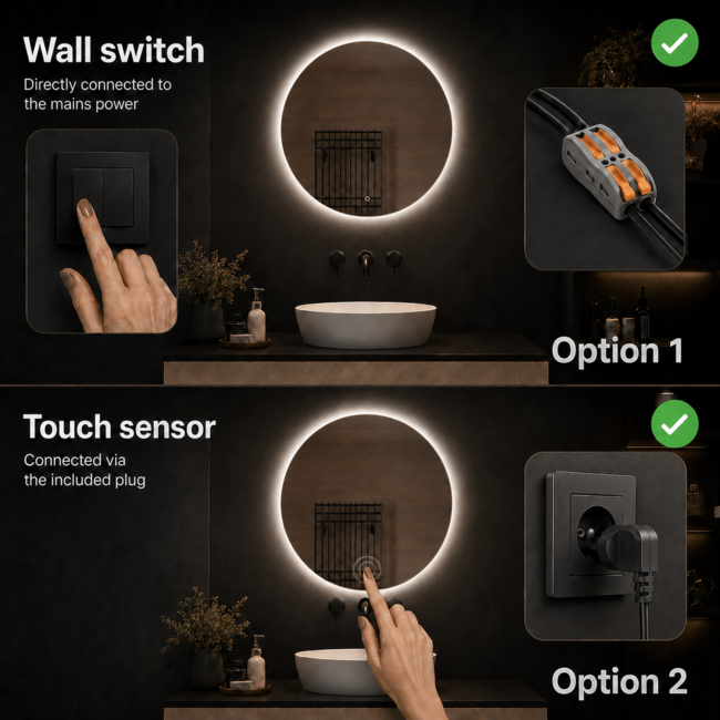 Loxa Lena Ronde Badkamerspiegel 80 cm met LED Verlichting, Spiegelverwarming, Touchbediening en Dimbare Verlichting