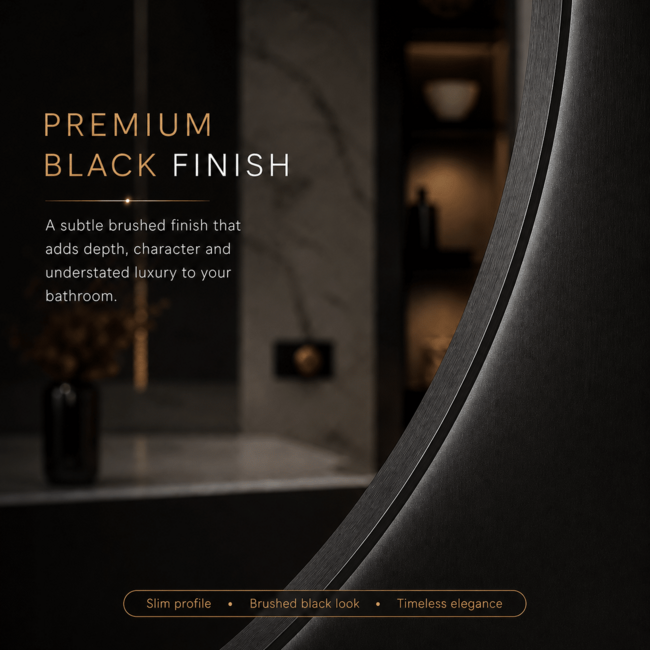 Loxa Ronde Badkamerspiegel 50 cm met Zwarte Lijst, LED Verlichting, Spiegelverwarming, Touchbediening en Dimbare Verlichting