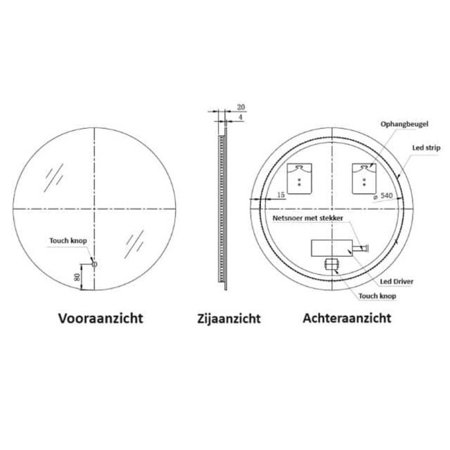 Loxa Ilona Badkamerspiegel 60x60 cm met Zwarte Lijst, LED Verlichting, Spiegelverwarming, Touchbediening en Dimbare Verlichting