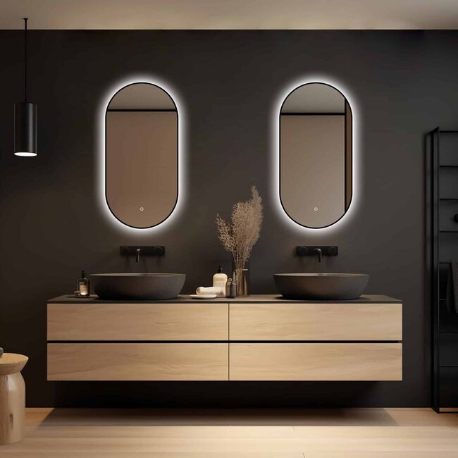 Loxa Zwarte Badkamerspiegel Vienna 40x80 cm – LED Spiegel