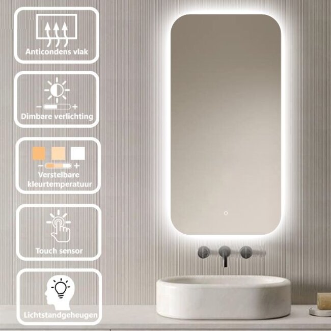 Loxa Badkamerspiegel Moderna 50x100 cm – LED & Spiegelverwarming