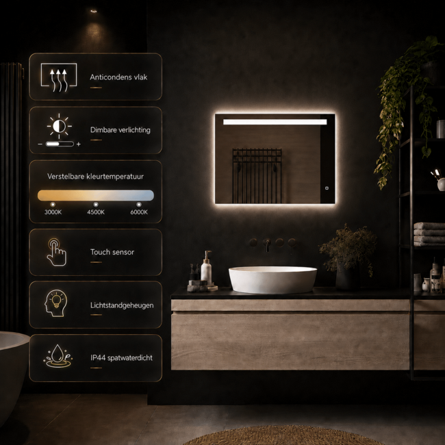 Loxa Ambi LED Badkamerspiegel 80x60 cm – Compact & Luxe