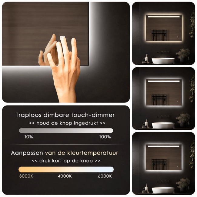 Loxa Ambi LED Badkamerspiegel 100x60 cm – Modern & Slim