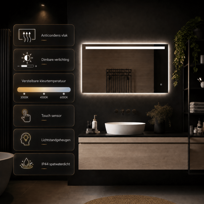 Loxa Ambi LED Badkamerspiegel 120x60 cm – Slim & Modern