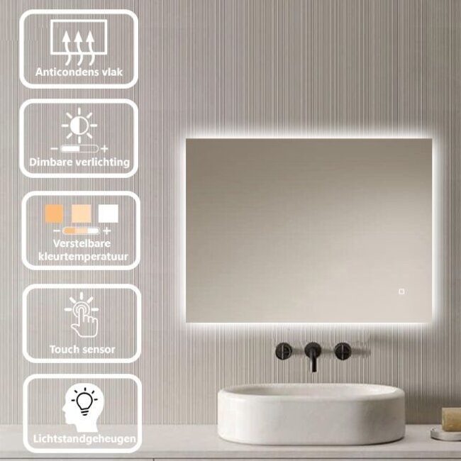 Loxa Led badkamerspiegel Livorno 80x60 cm met Spiegelverwarming