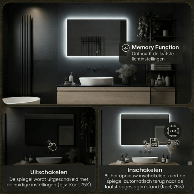 Loxa Badkamerspiegel Livorno 100x60 cm – LED & Spiegelverwarming