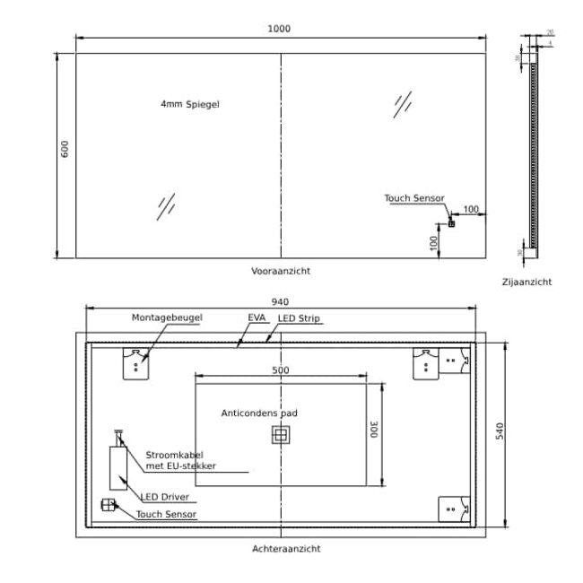 Loxa Badkamerspiegel Livorno 100x60 cm – LED & Spiegelverwarming