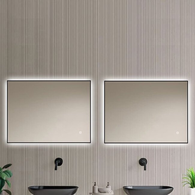 Loxa Zwarte Badkamerspiegel 80x60 cm met LED Verlichting, Spiegelverwarming, Touchbediening en Dimbare Verlichting | Sorento