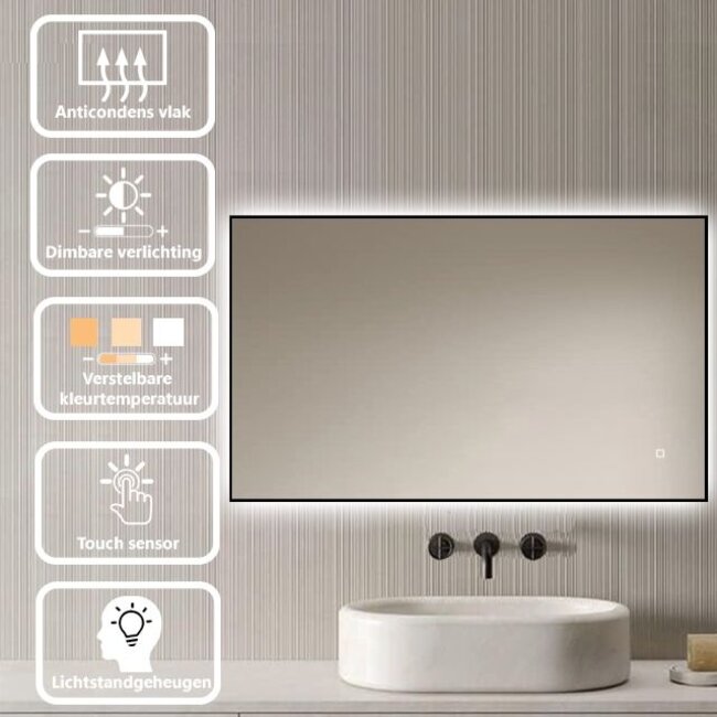 Loxa Badkamerspiegel 120x60 Zwart LED – Sorento