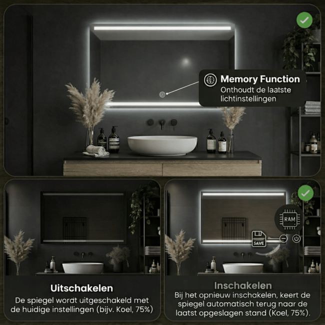 Loxa Badkamerspiegel 80x60 cm met LED Verlichting, Spiegelverwarming en Touchbediening | Felix