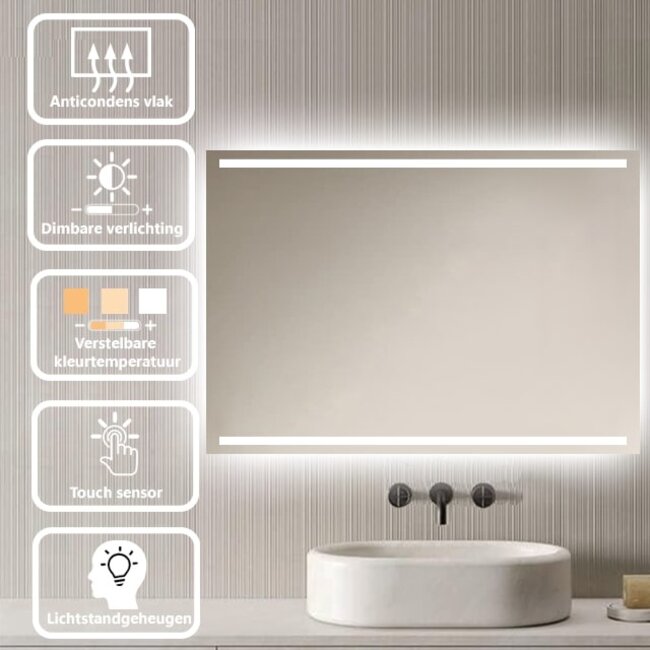 Loxa Badkamerspiegel 120x70 cm met LED Verlichting, Spiegelverwarming en Touchbediening |  Felix