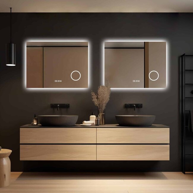Loxa Badkamerspiegel 80x60 cm met LED Verlichting, Spiegelverwarming en Touchbediening | Lorina