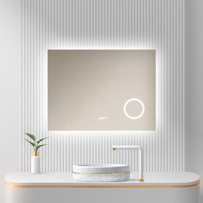 Loxa Badkamerspiegel 80x60 cm met LED Verlichting, Spiegelverwarming en Touchbediening | Lorina