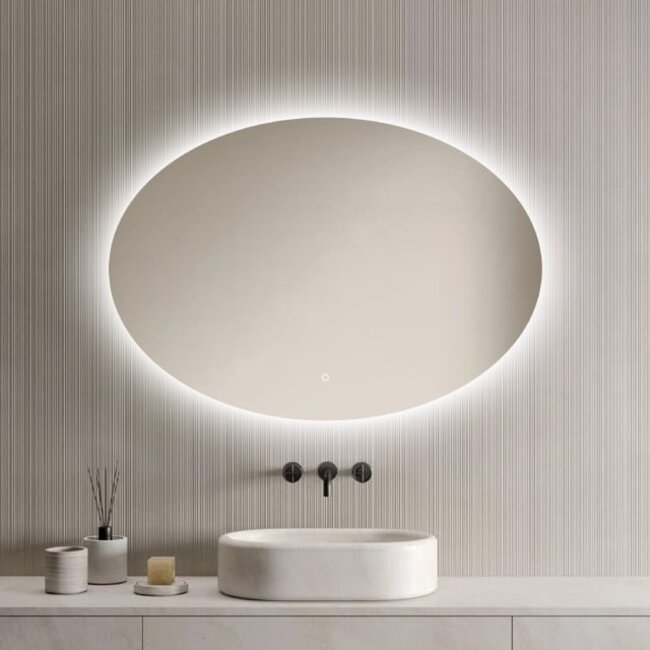 Loxa Badkamerspiegel 100x70 cm met Afgeronde Hoeken, LED Verlichting, Spiegelverwarming en Touchbediening | Rondo