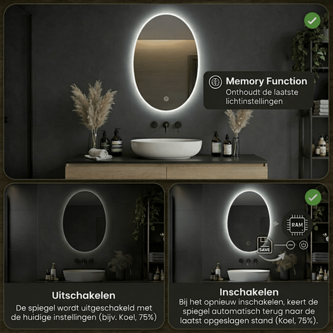 Loxa Badkamerspiegel 120x70 cm met Afgeronde Hoeken, LED Verlichting, Spiegelverwarming en Touchbediening | Rondo
