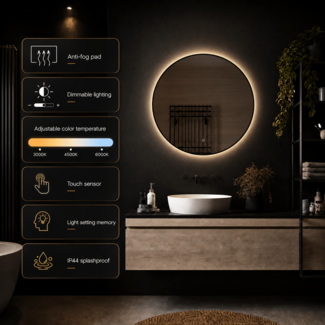 Loxa Ronde Badkamerspiegel 100 cm Zwart LED – Ilona
