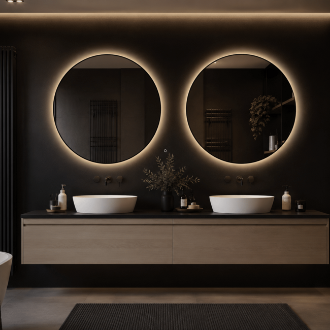 Loxa Ronde Badkamerspiegel 100 cm met Zwarte Lijst, LED Verlichting, Spiegelverwarming en Touchbediening | Ilona