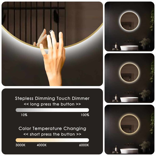 Loxa Badkamerspiegel 60x60 cm Goud met LED Verlichting, Spiegelverwarming en Touchbediening | Aurora