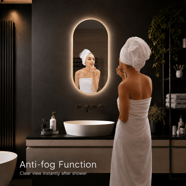 Loxa Badkamerspiegel 40x80 cm Goud met LED Verlichting, Spiegelverwarming en Touchbediening | Aurelia