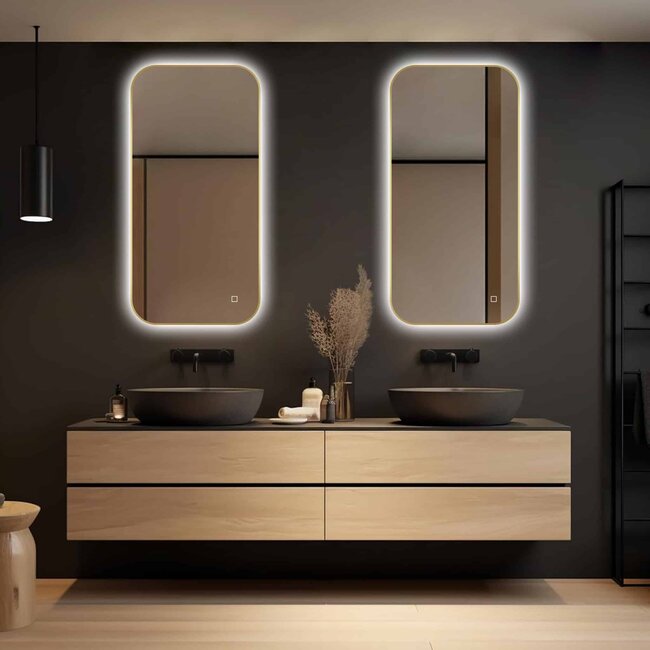 Loxa Badkamerspiegel 100x50 cm Goud met LED Verlichting, Spiegelverwarming en Touchbediening | Milano