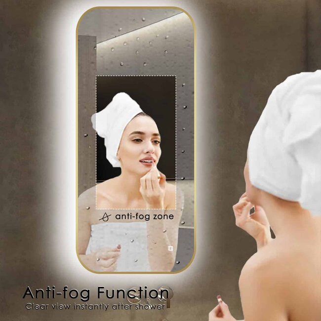 Loxa Badkamerspiegel 100x50 cm Goud met LED Verlichting, Spiegelverwarming en Touchbediening | Milano