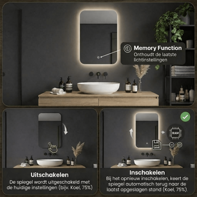 Loxa Badkamerspiegel 100x50 cm Goud met LED Verlichting, Spiegelverwarming en Touchbediening | Milano