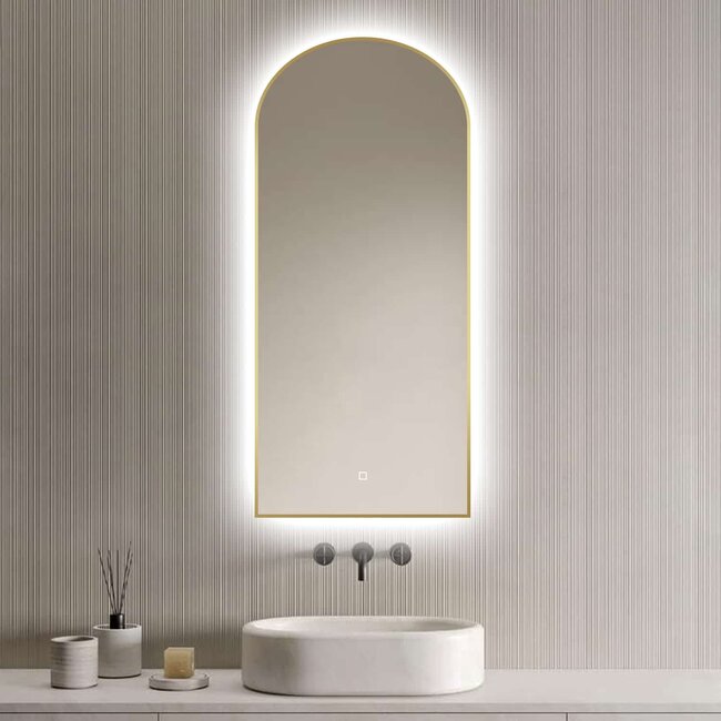 Loxa Luxe Badkamerspiegel 100x45 cm Goud met LED Verlichting, Spiegelverwarming en Touchbediening | Medina