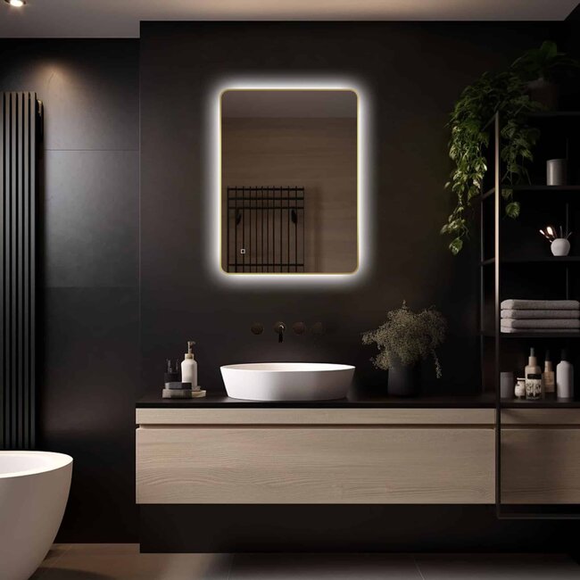 Loxa Luxe Badkamerspiegel 80x60 cm Goud met LED, Spiegelverwarming en Touchbediening | Marbella