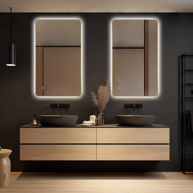 Loxa Luxe Badkamerspiegel 100x60 cm Goud met LED, Spiegelverwarming en Touchbediening | Marbella