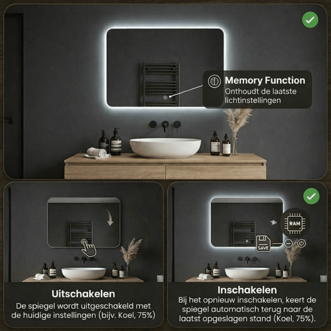 Loxa Luxe Badkamerspiegel 100x60 cm Goud met LED, Spiegelverwarming en Touchbediening | Marbella