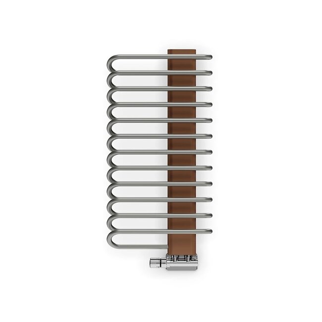 Elektrische Design Badkamerradiator 780 × 400 mm – Compacte handdoekradiator in nikkel/koper met elektrisch verwarmingselement