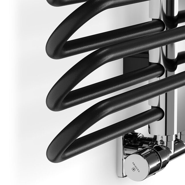 Michelle Badkamerradiator 1200x500 mm – Metallic Zwart met Chroom Paneel | Elektrische designradiator voor Badkamers