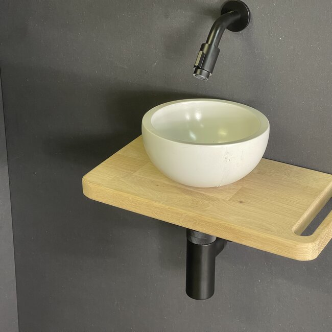 Toilet fonteinset met witte waskom en eiken wastafelplank met handdoekhouder – 40x22x3 cm