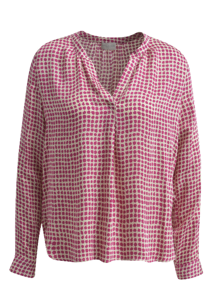 Milano 31-6013-3581 Blouse with V-Neck, cuffs and gathering at neckline cherry print